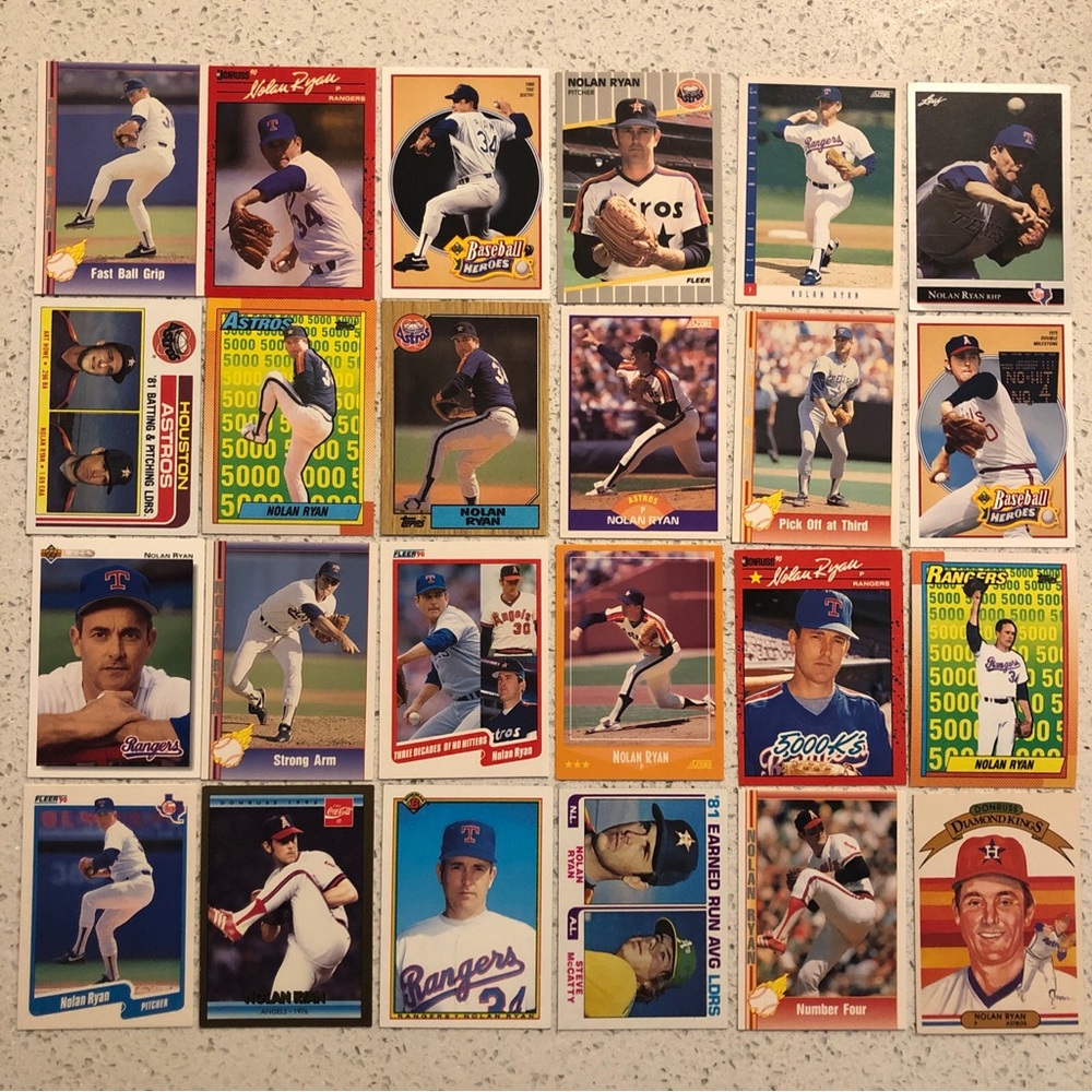 24 different Nolan Ryan baseball cards from 1982 & up Houston Astros Rangers